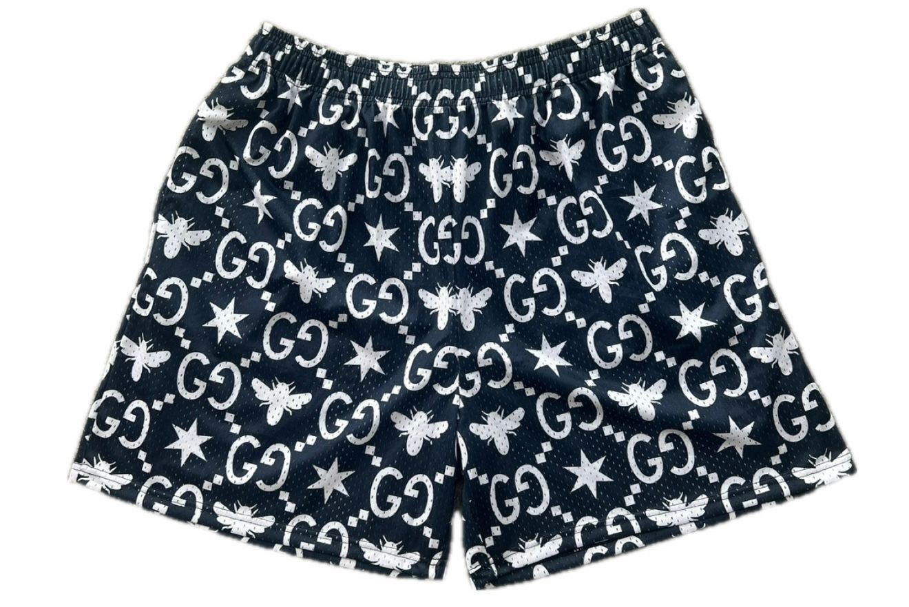 Navy/White Gucci Print Gym Shorts