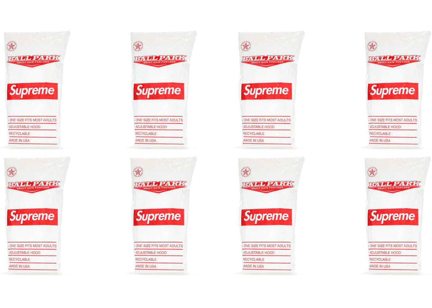 Supreme Ballpark Rain Poncho 8x Lot SS20 Season Gift White/Red
