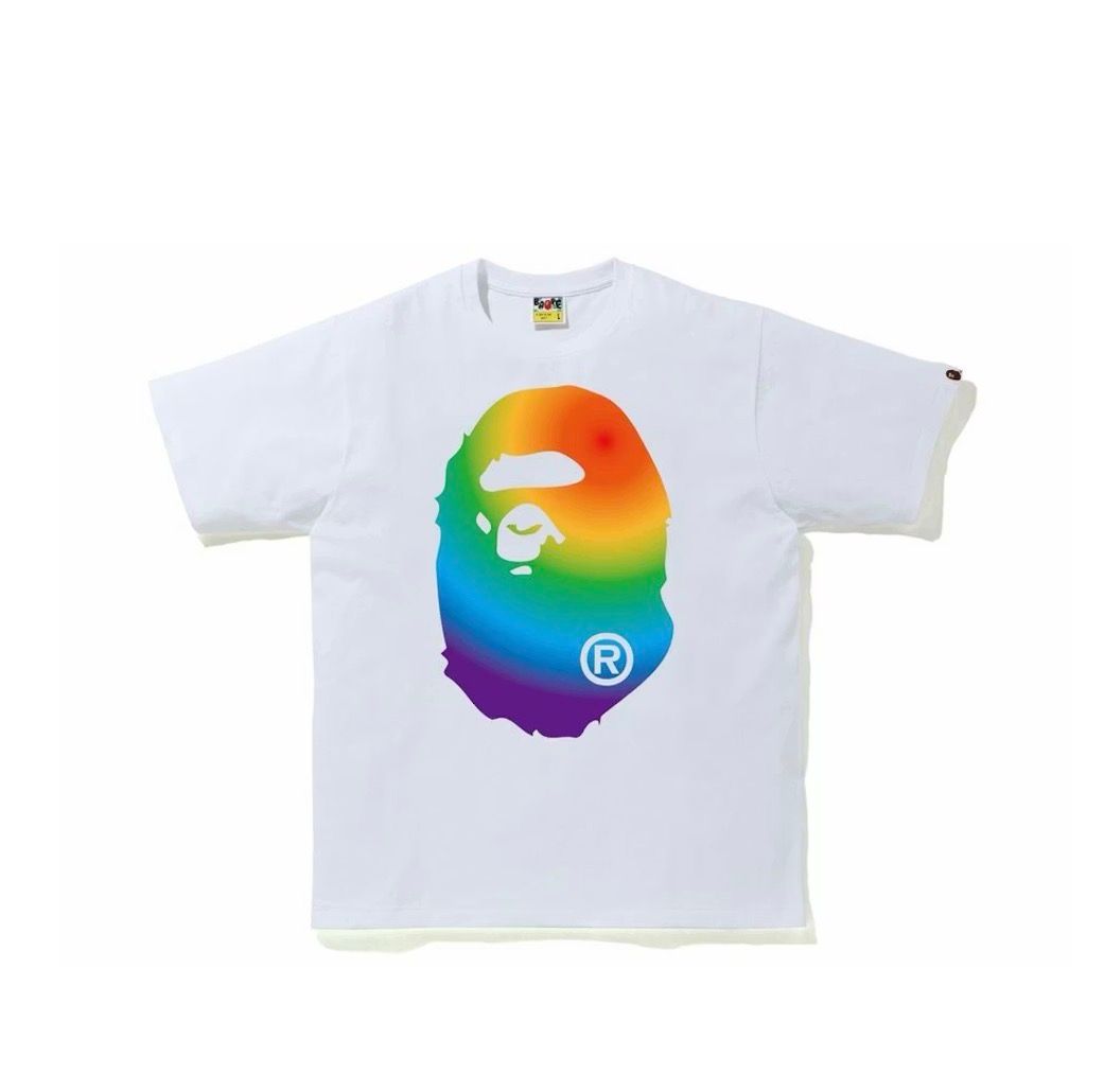 BAPE A Bathing Ape Rainbow Big Ape Head Tee White