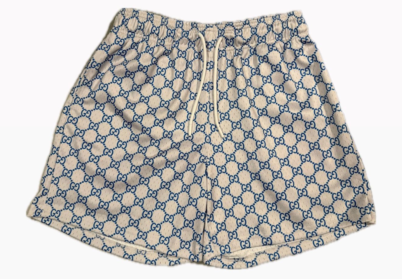 Blue/White Gucci Print Gym Shorts