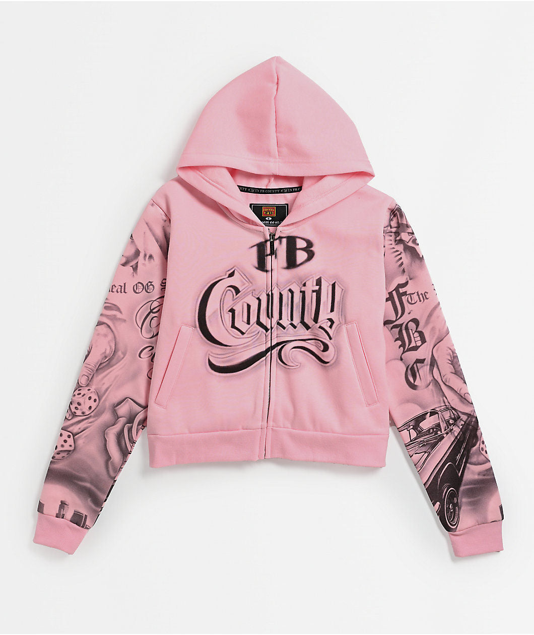 FB COUNTY TATTED PINK ZIP UP