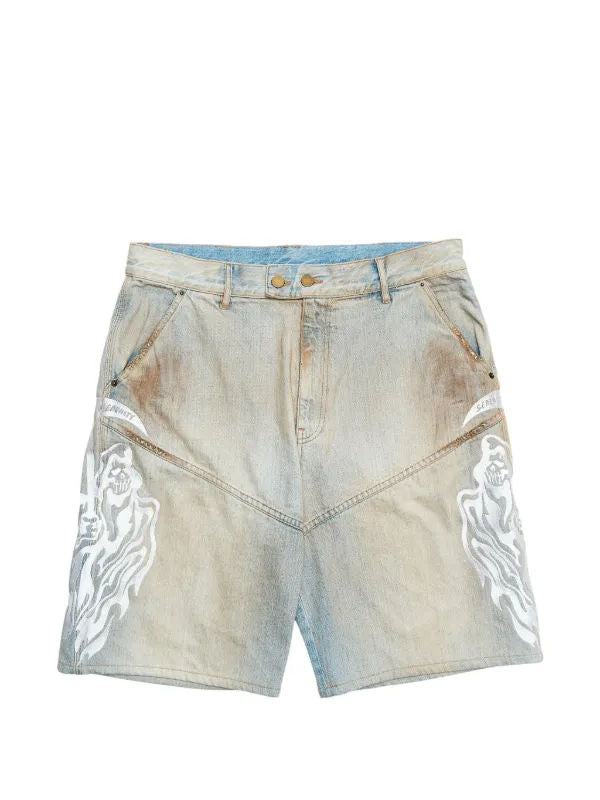 Warren Lotas Embroidered Reaper Denim Shorts