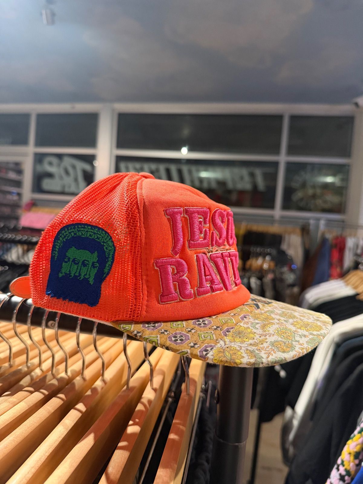 Better With Age "Jesus Raves" Party Vintage Repair Hat ORANGE
