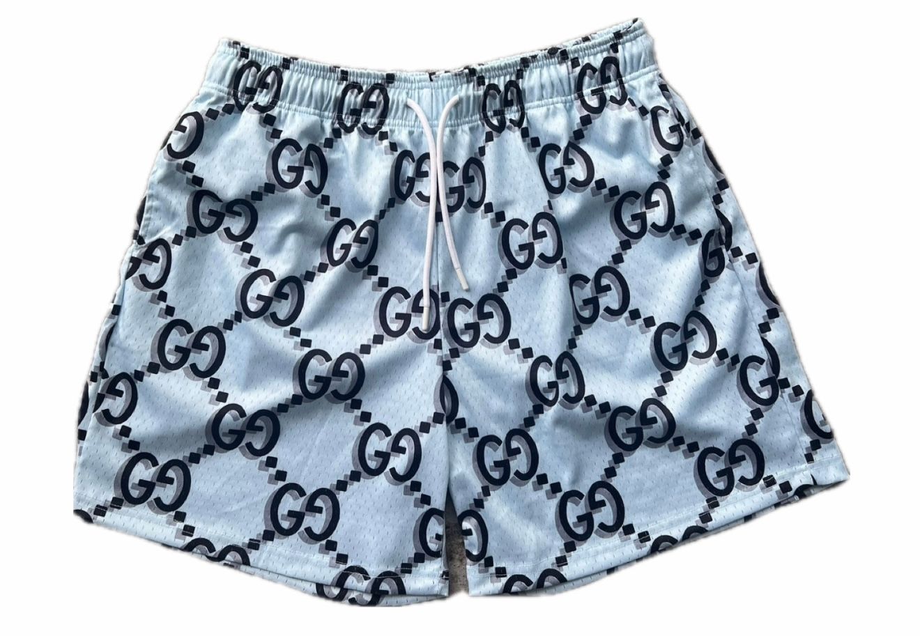 Teal/Black Gucci Print Gym Shorts