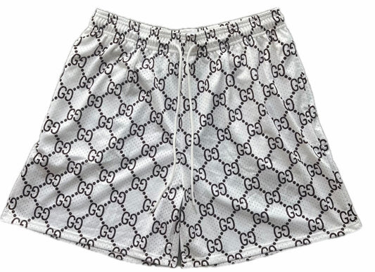 White/Brown Gucci Print Gym Shorts