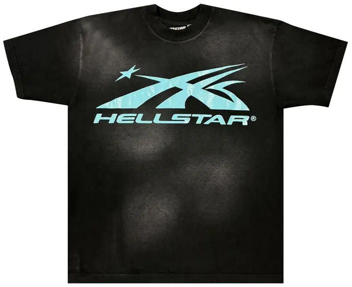 Hellstar Sports Core Logo T-Shirt (Gel Print) 'Black/Aqua Blue'
