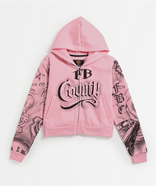 FB COUNTY TATTED PINK ZIP UP