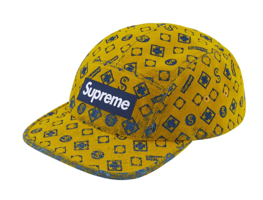 Supreme Flocked Denim Camp Cap Mustard