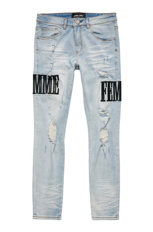 HOMME FEMME Black Logo Slim Fit Denim Jeans