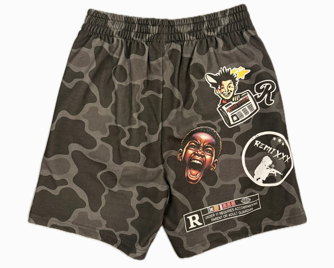 REMIXX DISTRIBUTION CAMO SWEATSHORTS