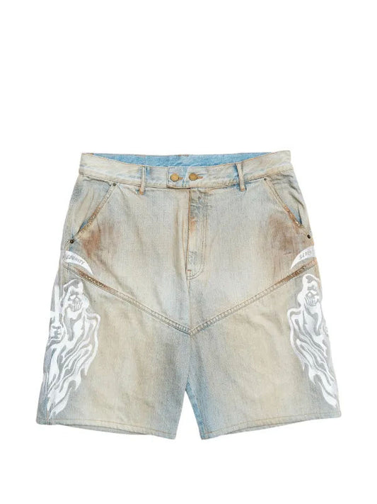 Warren Lotas Embroidered Reaper Denim Shorts