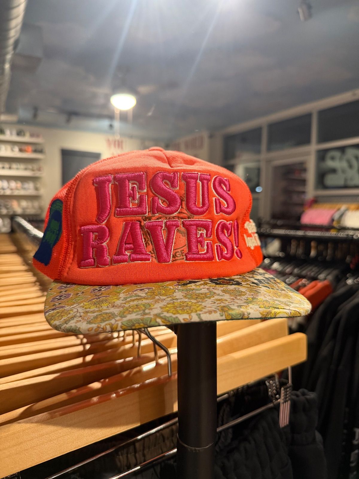 Better With Age "Jesus Raves" Party Vintage Repair Hat ORANGE