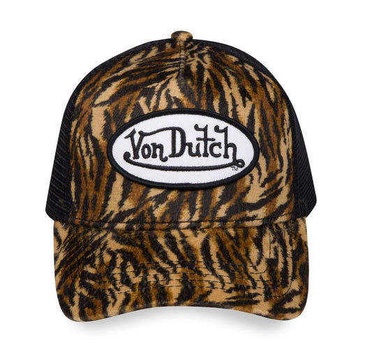 VON DUTCH TIGER STRIPE VELVET TRUCKER HAT
