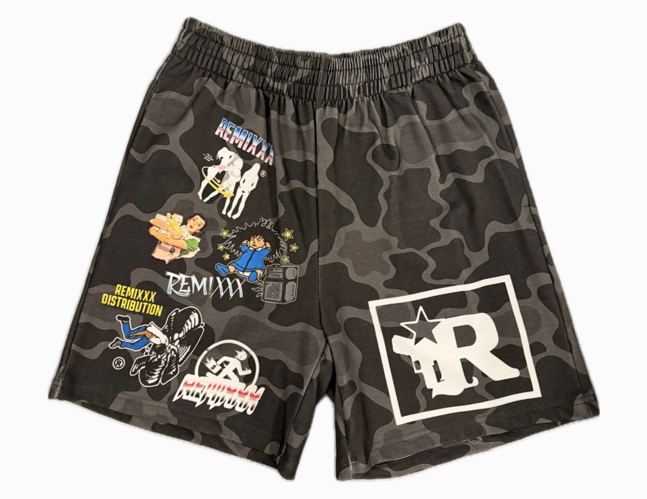 REMIXX DISTRIBUTION CAMO SWEATSHORTS