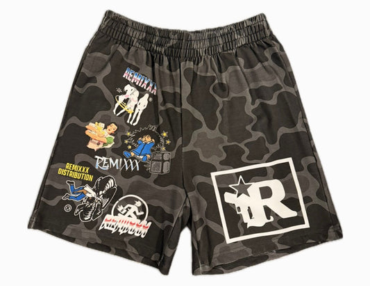 REMIXX DISTRIBUTION CAMO SWEATSHORTS