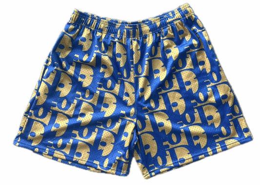 Blue/Yellow Dior Print Gym Shorts